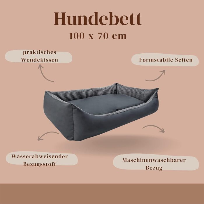 Odolplusz XXL - Dog bed for large dogs - Dog cushion - Dog sofa with reversible cushions | Removable and washable cover [   ] (Graphite cord, L 100 x W 70 x H 19 cm)