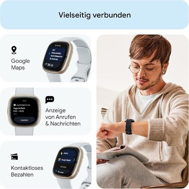 Розумний годинник Fitbit Sense 2 – фітнес-трекер з GPS, EKG та аналізом сну – сумісний з Android/iOS – колір Nebelblau (туманно-блакитний)