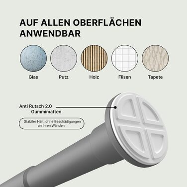 Штанга для карнизів без свердління, Ø 25 мм - телескопічна штанга для штори, душова штанга, кріпиться без свердління, для вікон, перегородок, кухні (70-120 см, 90-160 см, сіра)