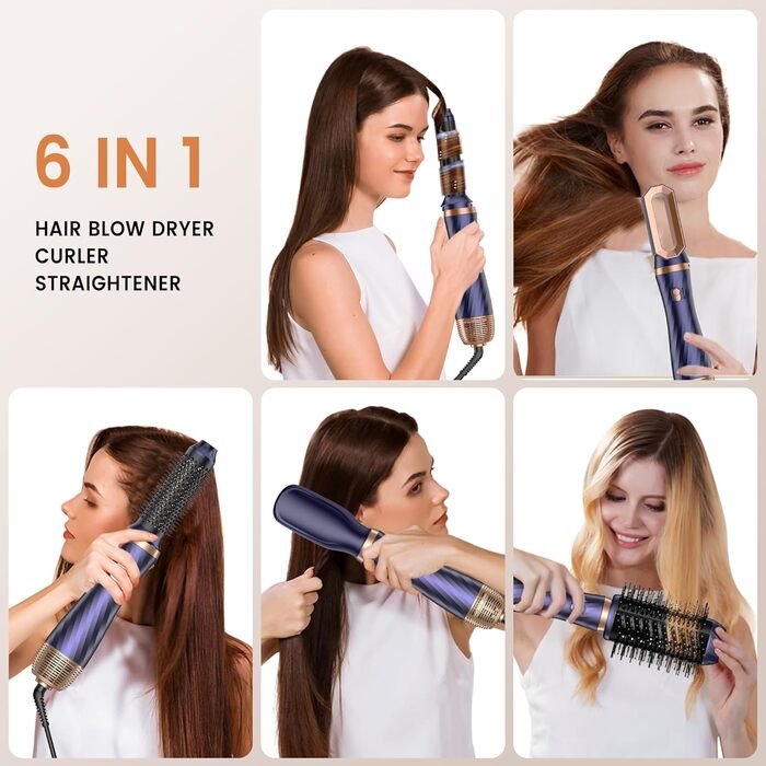 Набір для укладки волосся 6 в 1 Airstyler: фен-щітка, дифузор, плойка, для об'єму, укладки та сушіння (блакитний)