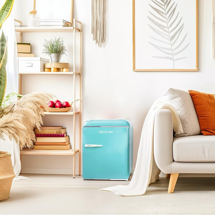 Cecotec Retro Mini Fridge - 45L Compact Refrigerator with Chrome Handle & Freezer Compartment - Red