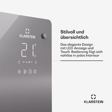 Конвекторний обігрівач Klarstein Bansin Smart 2500W з керуванням через додаток, X-подібним нагрівальним елементом та захистом від перегріву, для кімнат та зимових садів (Кристал)