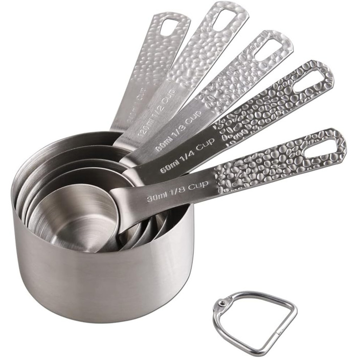 Measuring cup and spoon set, 18/8 stainless steel, measuring cups and spoons for baking and kitchen use, metric and US metal measuring cups and spoons for dry and liquid ingredients