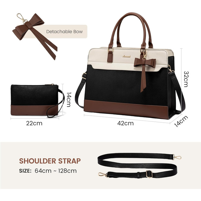 LOVEVOOK Сумка для ноутбука 15.6 дюймів, жіноча, для роботи, шкіряна, велика, універсальна, сумка-шоппер, для офісу, школи, діловий стиль, бежево-чорний-коричневий