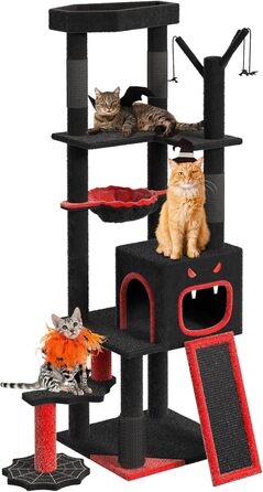Кігтеточка YITAHOME Готичний XL, 160 см, з 4 колонами з сизалю, платформа для сну, гамак, кулі-іграшки, чорна