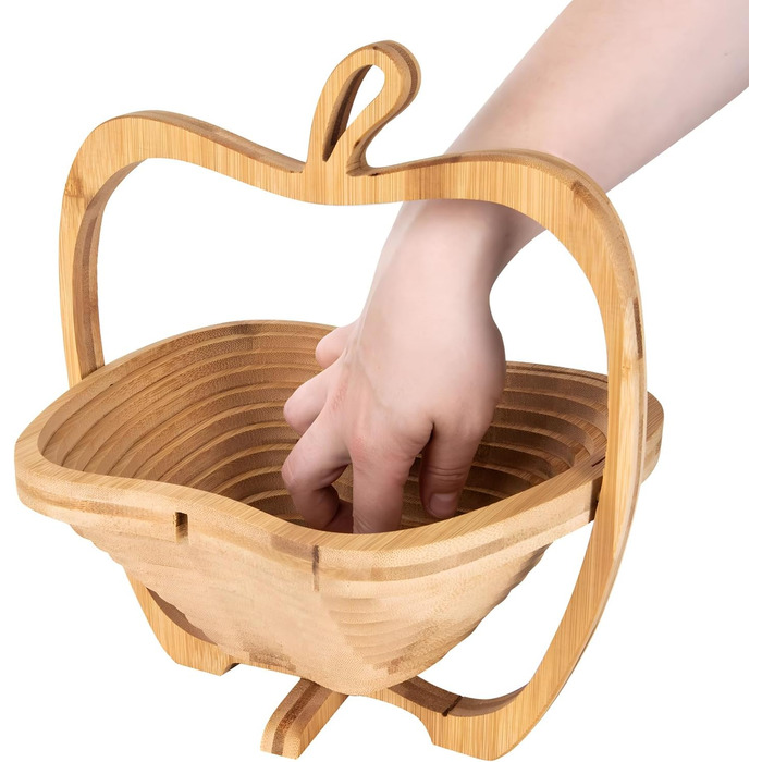 Кошик для фруктів Dimono® з бамбука, складаний, 3 в 1: кошик для фруктів, овочів та підставка під горщик, з дощечкою для нарізання, дизайн 