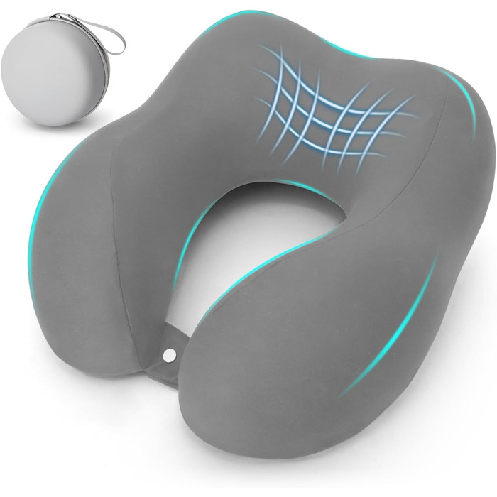 Подушка для шиї в подорожах: Memory Foam, для авто, літака, офісу, дому (сіра)