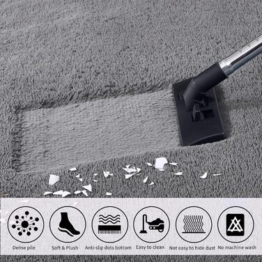 Пухнастий килим Hochflor, для вітальні, м'який, з антиковзаючою основою, можна прати, для спальні (сірий, 120x160 см)