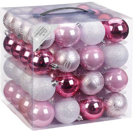 Набір прикрас на ялинку 64 шт. 6 см, пластикові, ударостійкі, рожеві (рожевий-світлорожевий)