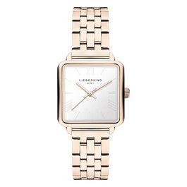 Жіночий годинник Liebeskind Berlin – Квадратні годинники з кварцовим механізмом 28x28 мм – Водостійкість 3 ATM – Ремінець з нержавіючої сталі, шкіри або сітки – Сучасний та універсальний (Рожеве золото / Білий)