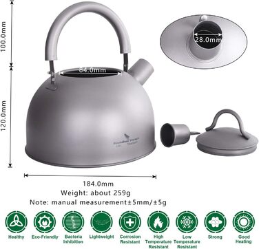 Чайник для плити iBasingo Titan 2L з свистком, легкий, велика ємність, для кемпінгу, кухні, дому. Ti3097D