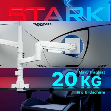 Кронштейн для двох моніторів ARES WING з газліфтом, 17-49 дюймів, навантаження до 20 кг на руку, VESA 75/100, білий