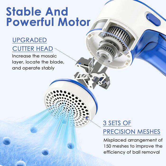 Електричний видальник пуху та ниток, портативний, з USB-кабелем та змінною голкою. Підходить для одягу, меблів, вовни. Компактний, блакитний