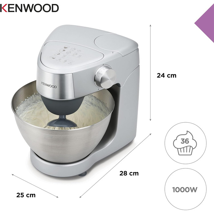 Кухонна машина Kenwood Prospero+ KHC29.A0SI, 1000 Вт, чаша з нержавіючої сталі 4,3 л, набір насадок (вінчик, міксер, гак), срібляста
