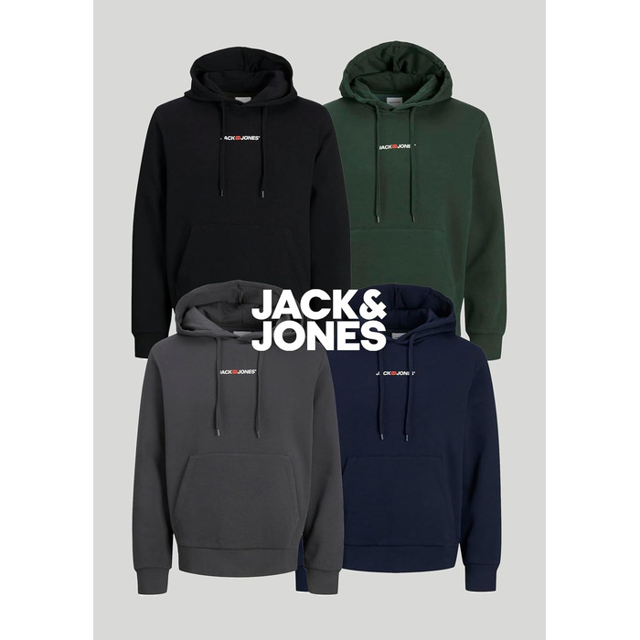 Набір худі для чоловіків JACK & JONES (2 шт.), бавовняний світшот з каптуром, чорний та темно-зелений, розмір L