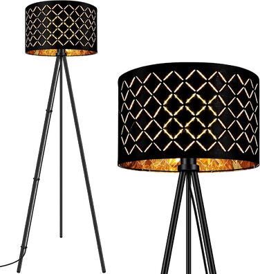 Стійка LED лампа AUQUEE для вітальні, 6W, чорна, сучасна тринога з декоравим абажуром та вимикачем на ніжці, ретро лампа для читання, для вітальні, спальні