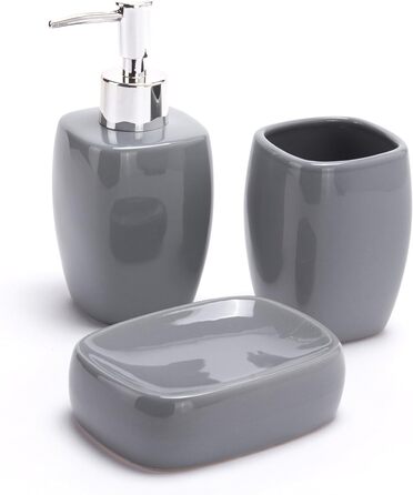 Аксесуари для ванної кімнати MSV Keramik - набір 3 шт: дозатор для мила, мильниця, стакан для зубних щіток сірого кольору