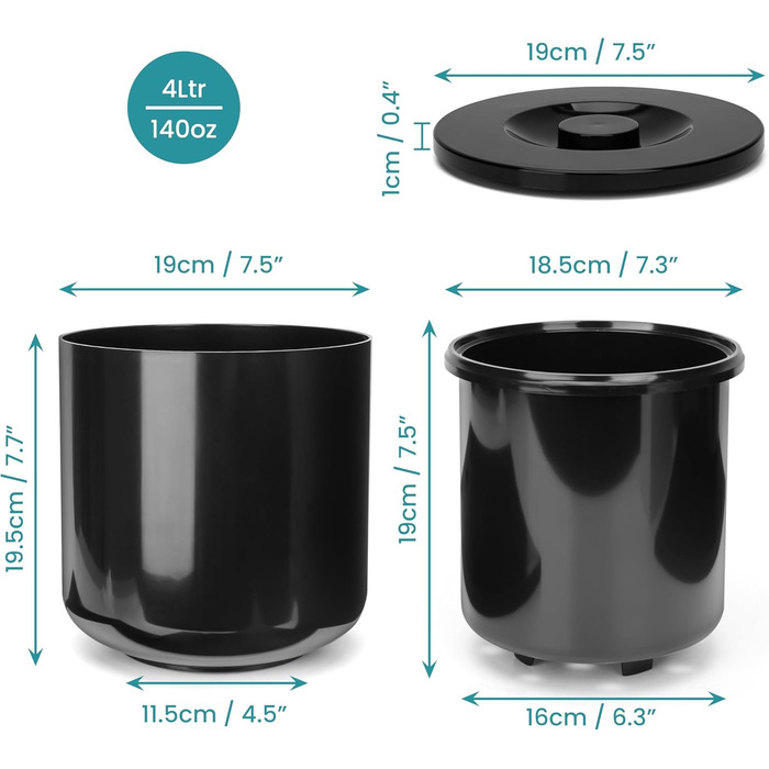 Kurtzy Black Ice Bucket with Lid and Tongs - Double-Walled/Insulated 4L Ice Cube Container with Lid - Keeps Ice Frozen Longer - Ice Cube Cooler for Bars/Parties & for Chilling Beer/Wine