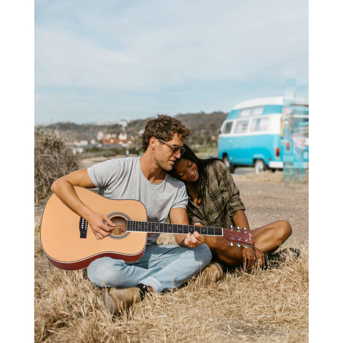 Акустична гітара Winzz 4/4 для початківців, 41 дюйм з чохлом, тюнером, ремінком, медіатором, запасним струною та підставкою (натуральний колір)