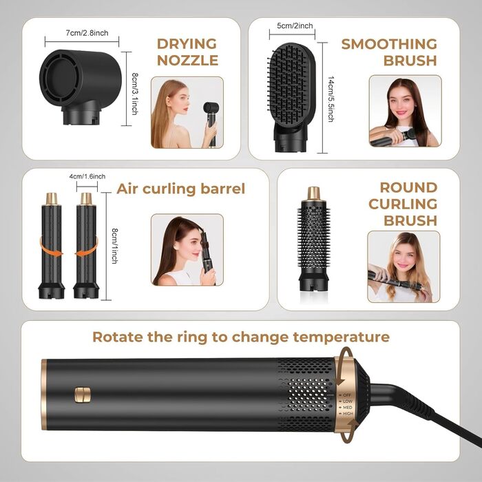 Набір для укладки волосся Souvik: щітка-фен, плойка, об'єм, сушка. Чорний