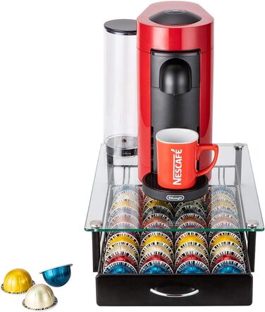 Підставка для капсул кави FlagShip, органайзер для Nespresso Vertuo, чорний металевий ящик на 40 капсул (з скляною кришкою)
