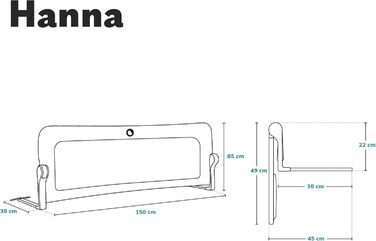 Захисний бортик для ліжка Lionelo Hanna 150x66 см, складаний на 180°, сітчастий, легкий монтаж, блокування, SecureBelt, міцна конструкція, сірий