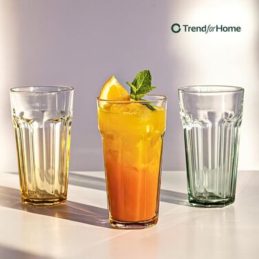 Бокали для коктейлів XXL Caipirinha Highball 630 мл, набір 6 шт. Alva – скляні стакани для лонг дринків, соку, кави, без свинцю, для мийки посуду, ефект акварелі