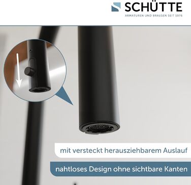 Кухонний змішувач SCHÜTTE 79562 Blackpool з висувною лійкою, поворотний на 360°, з однорідним змішувачем, чорний