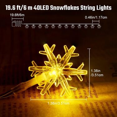 Льоново-снігові гірлянди AUAUY на 6 метрів з 40 LED, 2 режими, вологостійкі, для декору на Новий Рік, Різдво, вечірку, сад
