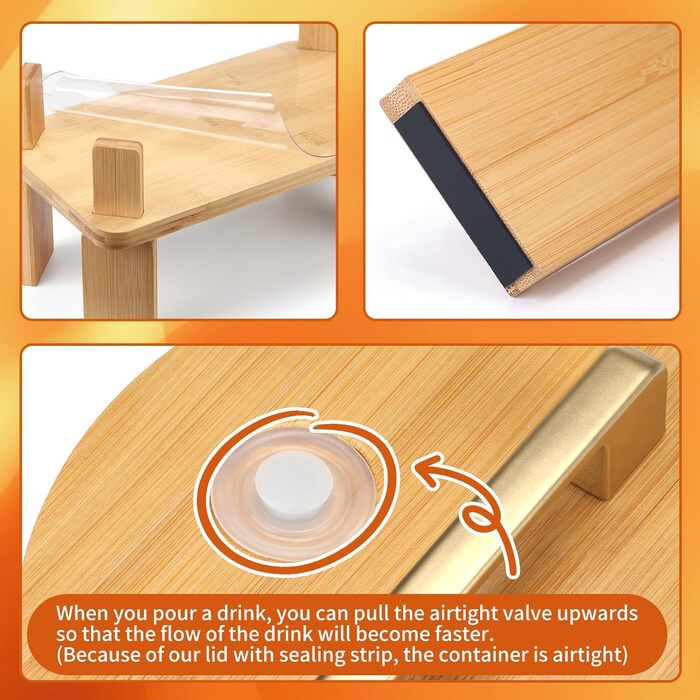 Набір з 2 диспенсери для напоїв на 6 літрів з дерев'яною підставкою, з герметичним клапаном та нержавіючим краном, для вечірок