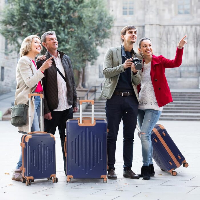 Набір валіз LEADZM 3 шт. з захистом кутів, ABS, телескопічний ручка, ручна поклажа, контрастне кольорове рішення (кремово-білий)