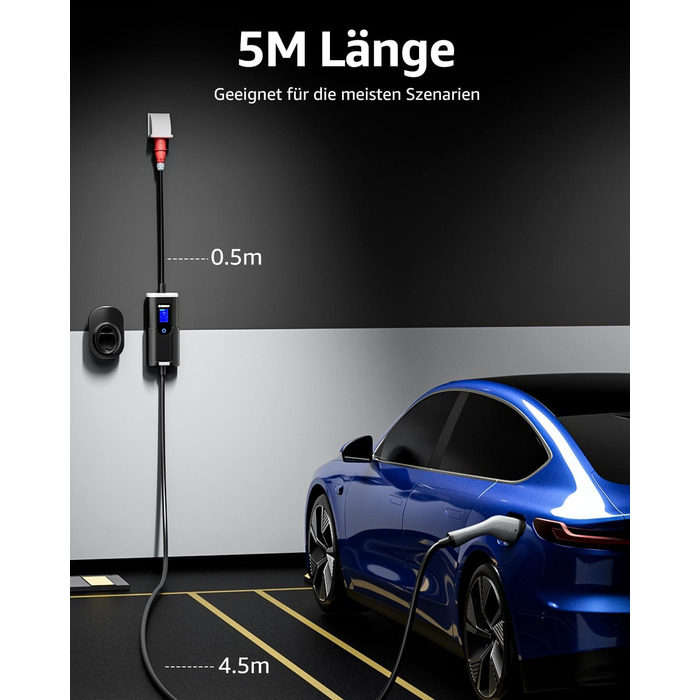 Кабель для зарядки електромобілів Bokman Typ 2 з CEE роз'ємом, 5 метрів, 6-16A, 11kW, 3-фазний, IP65 вологостійкий, портативний зарядний пристрій для електромобілів, мобільна зарядка, станція зарядки, IEC 62196-2, з сумкою та мікрофіброю