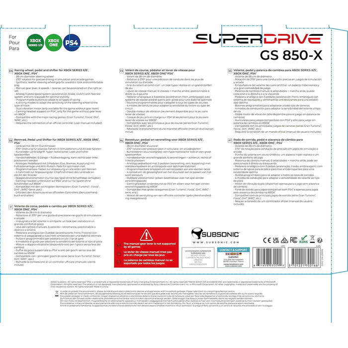Руль для гонок Superdrive Gs850-X з ручним перемиканням передач, 3 педалі, пелюстки перемикання для Xbox Series X/S, PS4, Xbox One (програмований для всіх ігор)