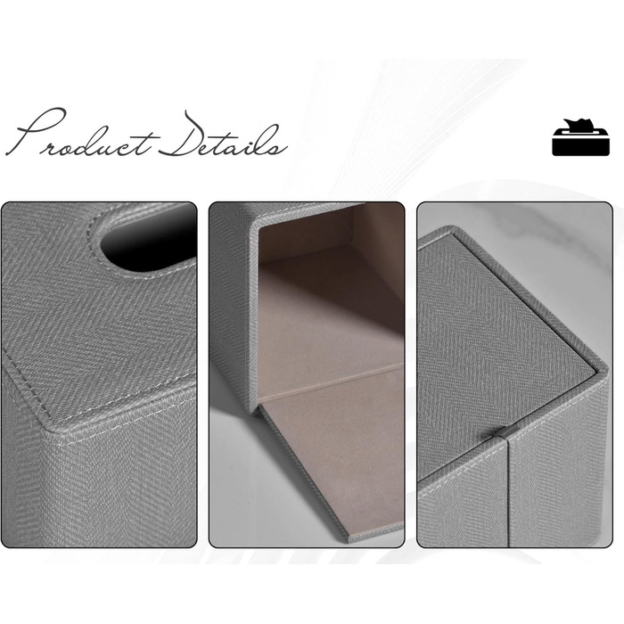 Скляниця для серветок квадратна, PU-шкіра, сучасний органайзер для рушників, підходить для ванної кімнати, спальні, вітальні або офісу (сірий льон)