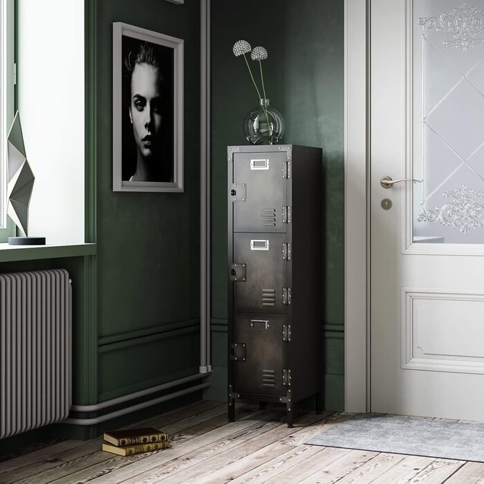 Metal locker with lockable doors, industrial steel cabinet for school, home, office, garage, H140*W38*D46 cm (3 doors)