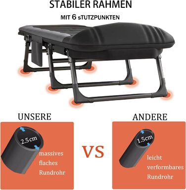 Розкладне ліжко-крісло для кемпінгу та відпочинку: ліжко-крісло, карпове ліжко, гостьове ліжко (чорне)