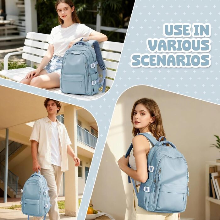 Шкільний рюкзак HYC00 для дівчаток та хлопчиків-підлітків, водонепроникний, з відділенням для 14-дюймового ноутбука, casual, для подорожей та навчання, M4-зелений (M7-світло-блакитний)