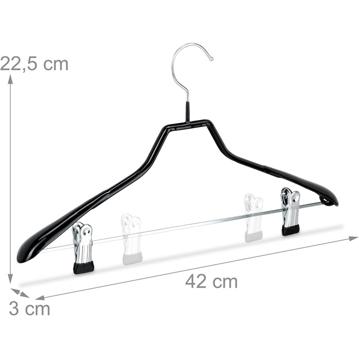 Relaxdays Clothes Hanger Set, 10-Piece, Clothes Hangers for Costumes, Rubber-Coated Metal, Non-Slip, Space-Saving, 42 cm, Black