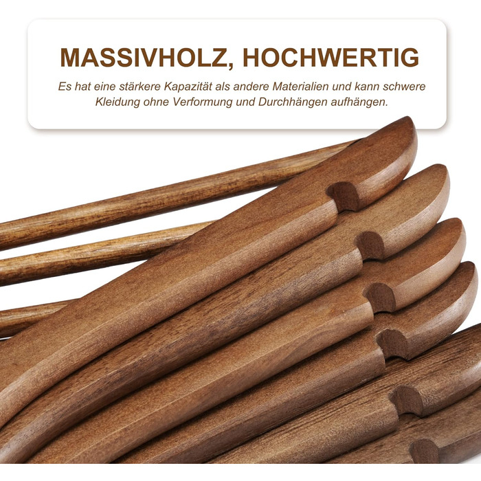 HOUSE DAY Wooden Clothes Hangers, 32 Pack, Walnut Wood Hangers, Walnut Clothes Hangers, Wooden Hangers, Clothes Hangers, Stable Clothes Hangers, Swivel Clothes Hangers, 44.5cm Wide, with Notch, Roségold Hook