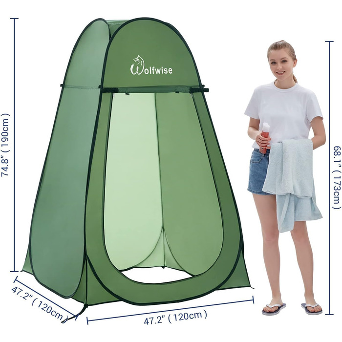 WolfWise Pop Up Shower Tent with Privacy Screen - Portable Toilet Tent, Green