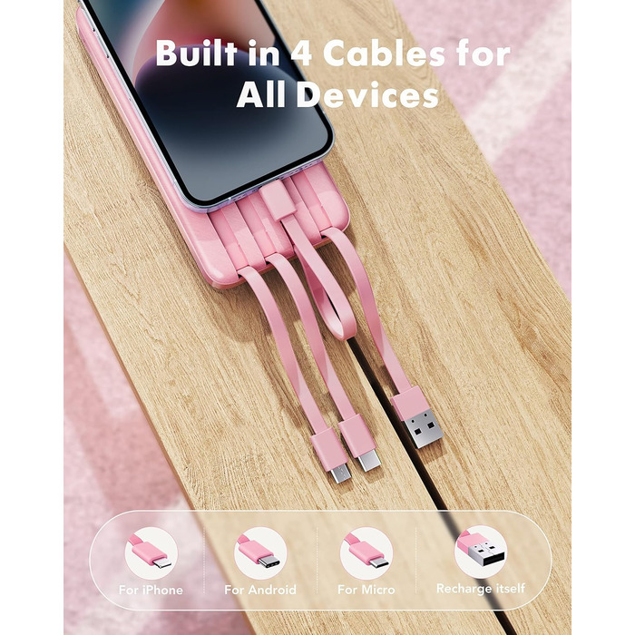 Power Bank Charmast 10000mAh з 6 виходами, USB-C, LED-дисплеєм, 4 кабелями, для iPhone, Huawei, Samsung