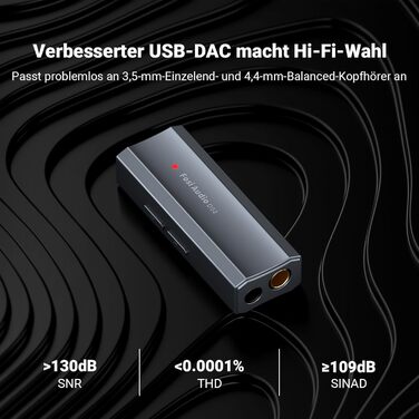 Портативний ЦАП та підсилювач навушників Fosi Audio DS2 з ES9038Q2M, підтримка PCM 32-bit/768kHz та DSD512, 3.5mm та 4.4mm виходи, Hi-Fi аудіо, USB ЦАП для навушників