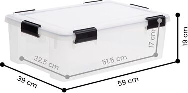 Iris Ohyama Airtight Plastic Storage Boxes with Lids, 50L, 4-Piece Set, Airtight and Waterproof Seal, Robust Snap Closures, Stackable, Dustproof, BPA-Free, DDAT-L (Transparent, 30L x4)