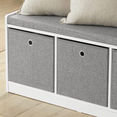 SoBuy FSR65-DG Storage Ottoman Bench, Shoe Bench with Seating Area, Shoe Chest with 3 Gray Baskets, White, WxDxH approx.: 102x45x32cm, 3 Baskets White