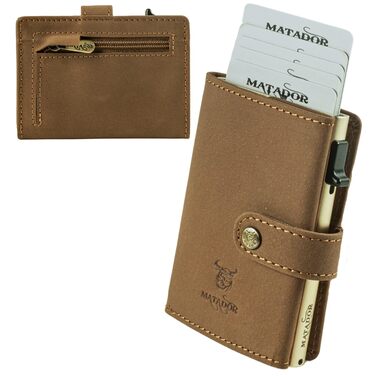 Гаманець Matador Slim Miami з RFID-захистом для кредитних карт, шкіряний міні-портмоне для чоловіків з відділенням для монет, світло-коричневий + подарункова коробка