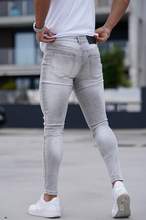 Чоловічі рвані джинси GINGTTO Skinny Stretch Slim Fit світло-сірі (34W/30L)