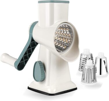 Ручна тертка для сиру та овочів Dreamhigh з ручкою, 3 змінні леза з нержавіючої сталі, для сиру, овочів, горіхів, моркви, огірків, білий колір