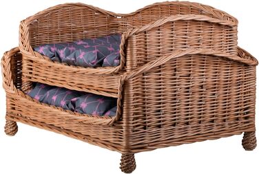 Корзина для собаки/кішки з плетіння лози з м'яким лежаком - сіра, 54x32x25 см