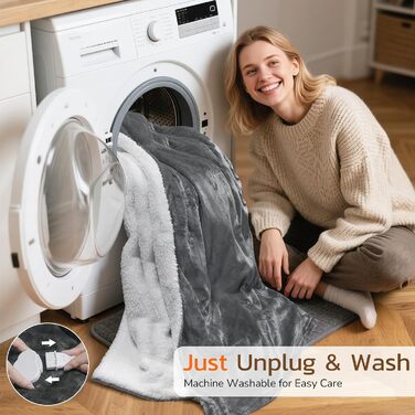 Електрична ковдра PRANITE 180x130 см з Sherpa та Flanell, 6 режимів нагріву, таймер 10 годин, автовимкнення, захист від перегріву, придатна для прання – сіра для ліжка та дивана