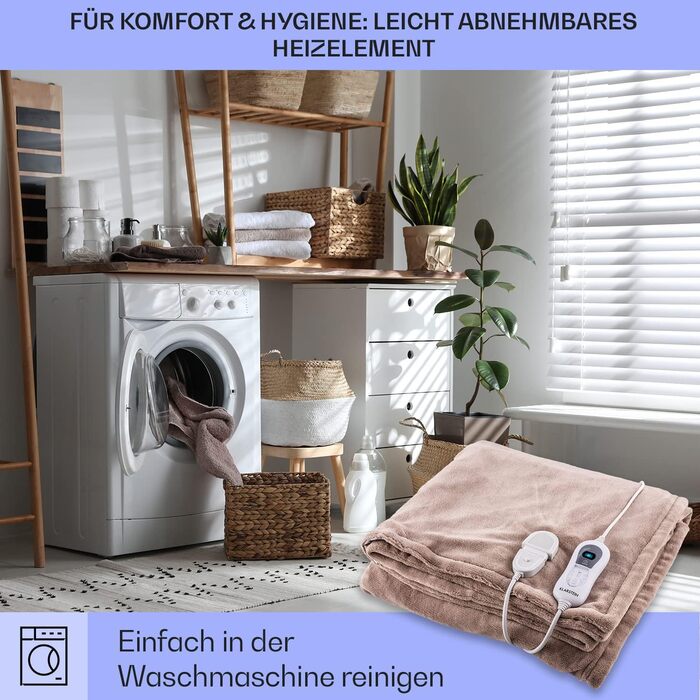 Електрична ковдра Klarstein XXL з підігрівом, 120W, 200x180 см, бежева. Автоматичне вимкнення, для ліжка, дивана та кемпінгу. Економна, пральна.